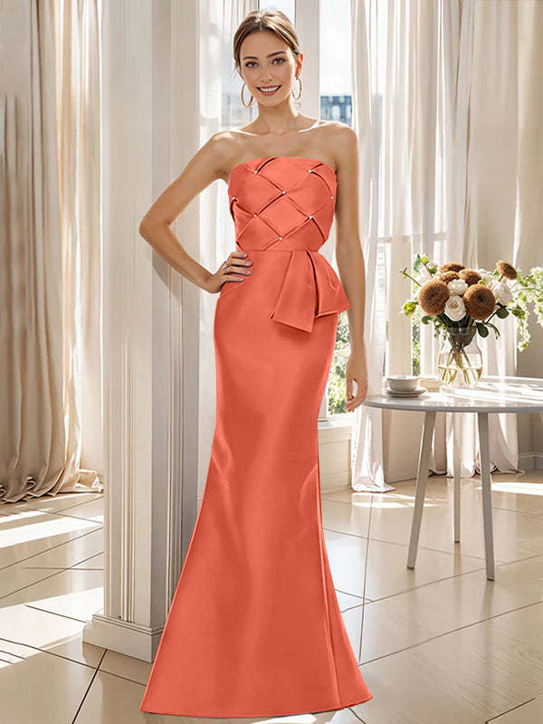 Strapless Sleeveless Floor-Length Trumpet/Mermaid Mother of the Bride Dress with Bowknot