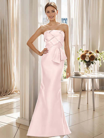 Strapless Sleeveless Floor-Length Trumpet/Mermaid Mother of the Bride Dress with Bowknot