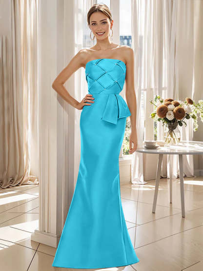 Strapless Sleeveless Floor-Length Trumpet/Mermaid Mother of the Bride Dress with Bowknot