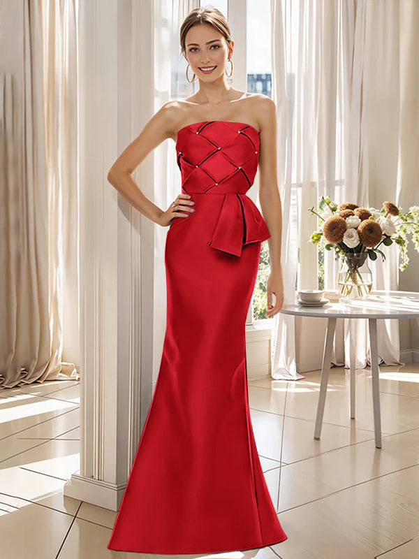 Strapless Sleeveless Floor-Length Trumpet/Mermaid Mother of the Bride Dress with Bowknot