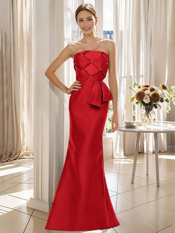 Strapless Sleeveless Floor-Length Trumpet/Mermaid Mother of the Bride Dress with Bowknot