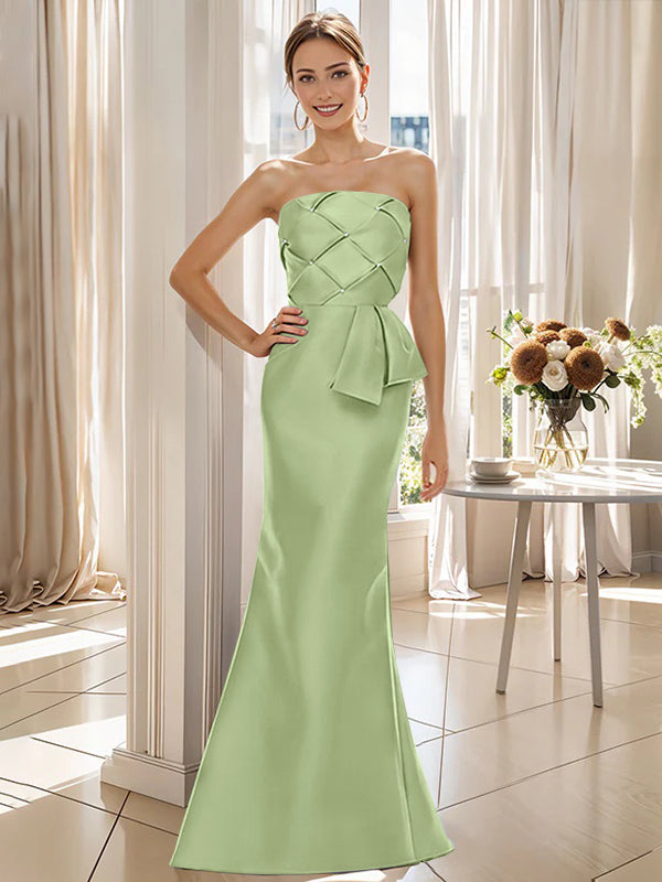 Strapless Sleeveless Floor-Length Trumpet/Mermaid Mother of the Bride Dress with Bowknot