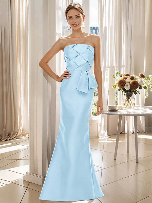Strapless Sleeveless Floor-Length Trumpet/Mermaid Mother of the Bride Dress with Bowknot