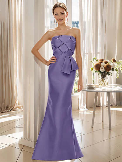 Strapless Sleeveless Floor-Length Trumpet/Mermaid Mother of the Bride Dress with Bowknot