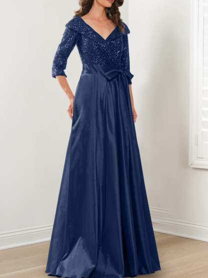 V-Neck A-Line Princess Gown for the Mother of the Bride