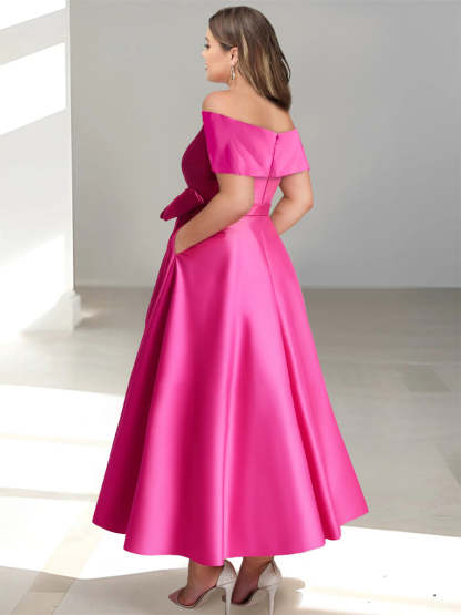 Princess A-Line Sleeveless Off-the-Shoulder Mother of the Bride Dress with Pockets Ankle-Length