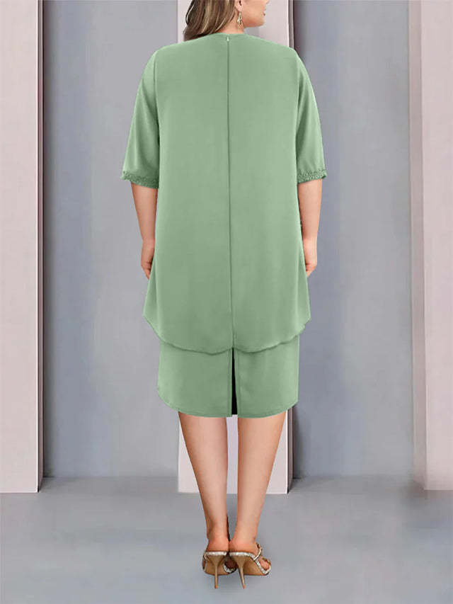 Knee-Length Beaded Sheath Dress with Ruching for the Mother of the Bride