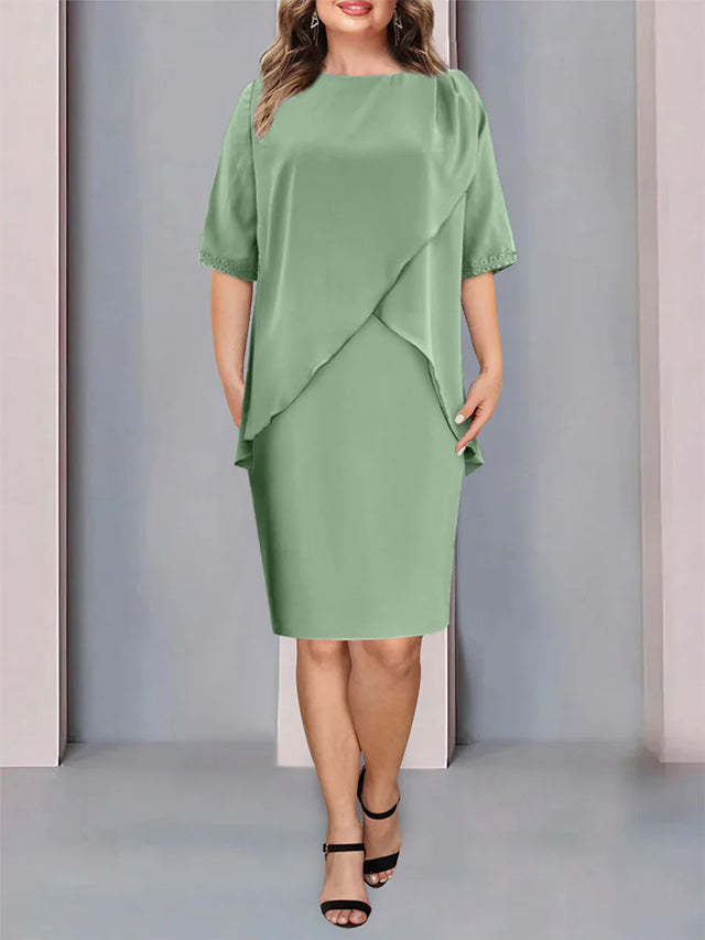 Knee-Length Beaded Sheath Dress with Ruching for the Mother of the Bride