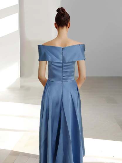 Princess A-Line Sleeveless Off-the-Shoulder Mother of the Bride Dress with Pockets Ankle-Length