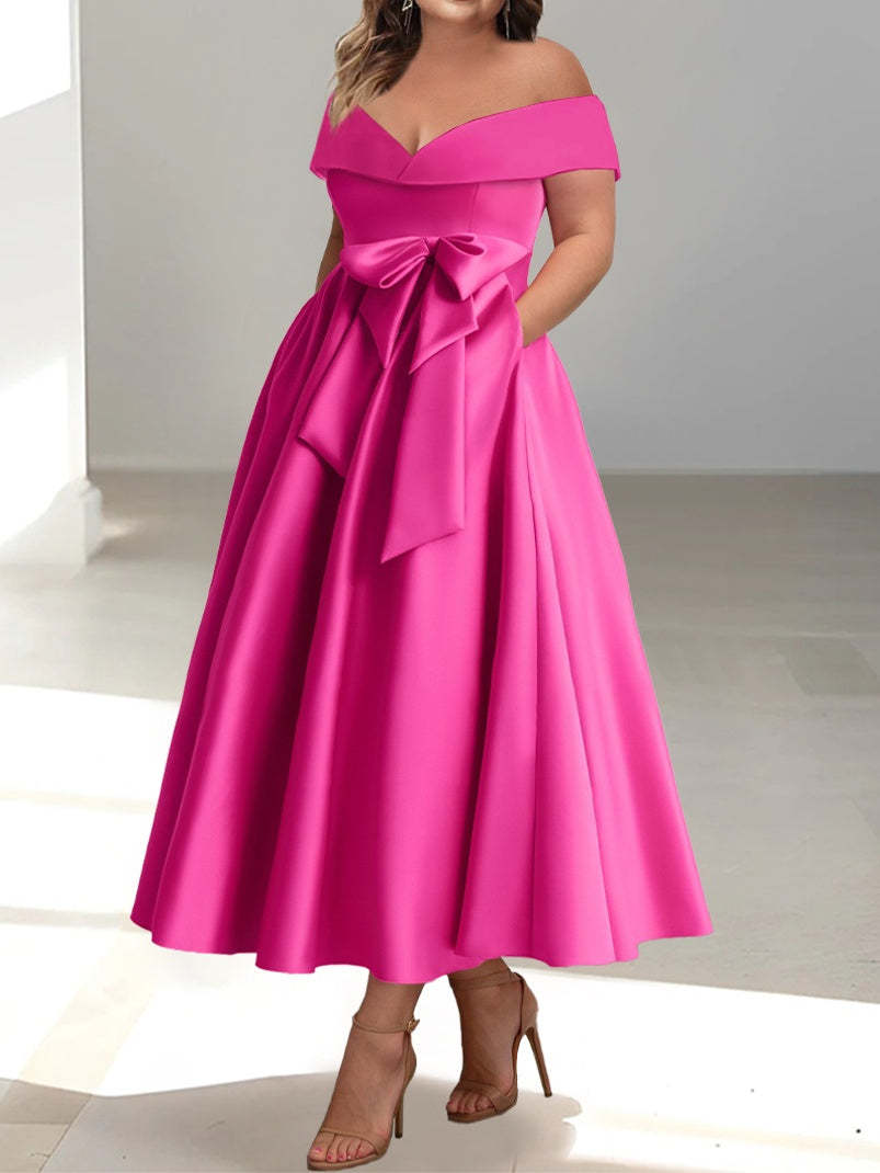 Princess A-Line Sleeveless Off-the-Shoulder Mother of the Bride Dress with Pockets Ankle-Length