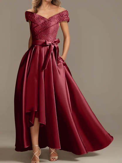 Off-the-Shoulder Asymmetrical A-Line Mother of the Bride Dresses with Ruffles