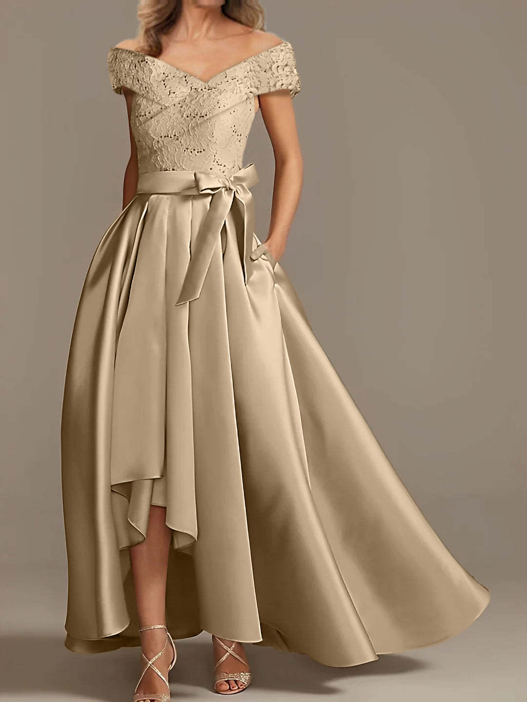 Off-the-Shoulder Asymmetrical A-Line Mother of the Bride Dresses with Ruffles