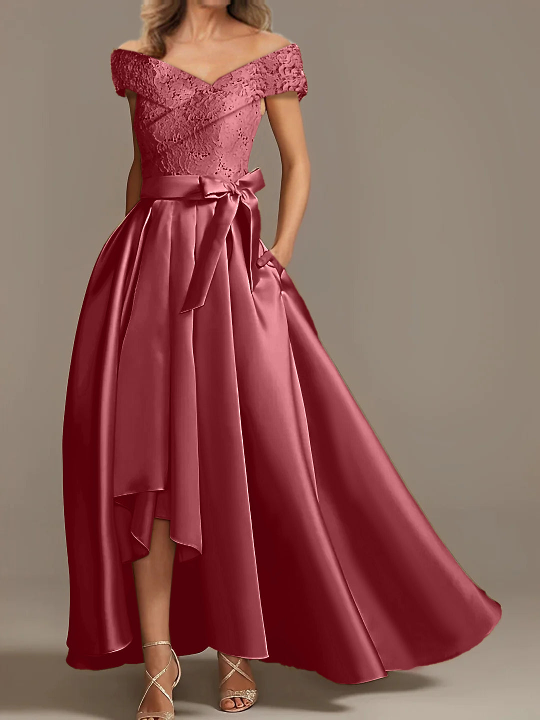 Off-the-Shoulder Asymmetrical A-Line Mother of the Bride Dresses with Ruffles