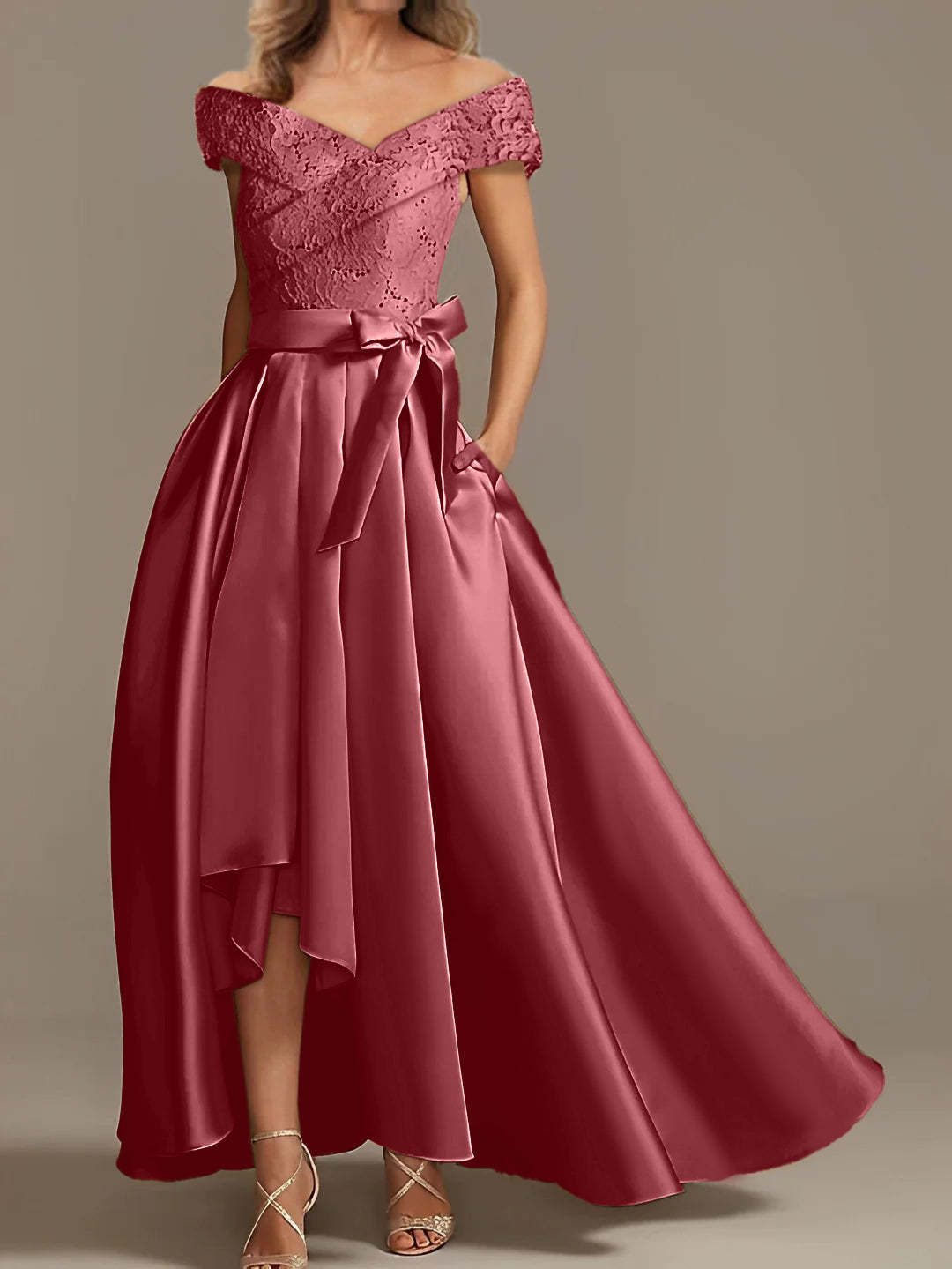 Off-the-Shoulder Asymmetrical A-Line Mother of the Bride Dresses with Ruffles