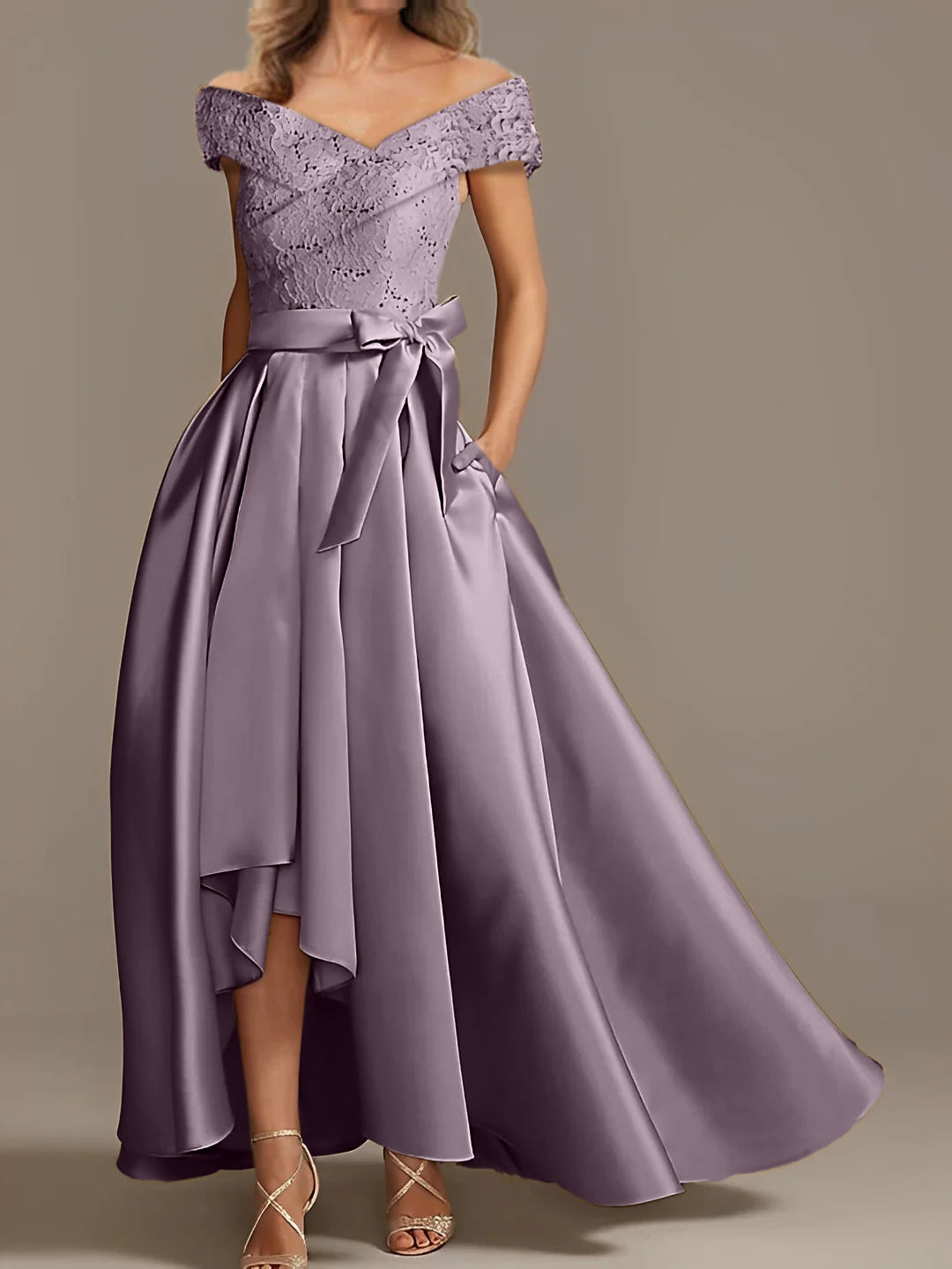 Off-the-Shoulder Asymmetrical A-Line Mother of the Bride Dresses with Ruffles