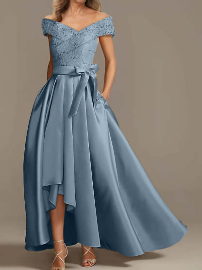 Off-the-Shoulder Asymmetrical A-Line Mother of the Bride Dresses with Ruffles