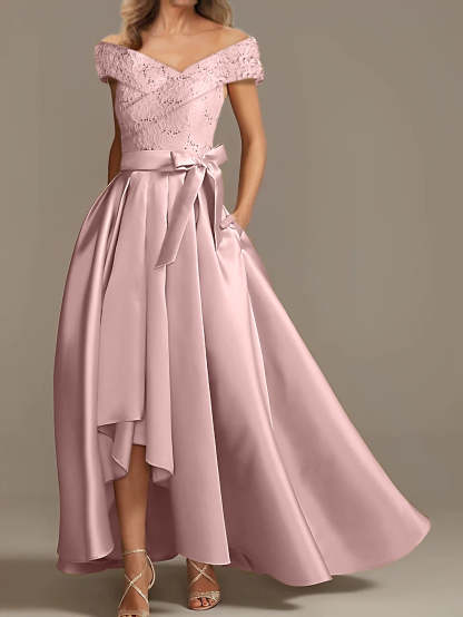 Off-the-Shoulder Asymmetrical A-Line Mother of the Bride Dresses with Ruffles