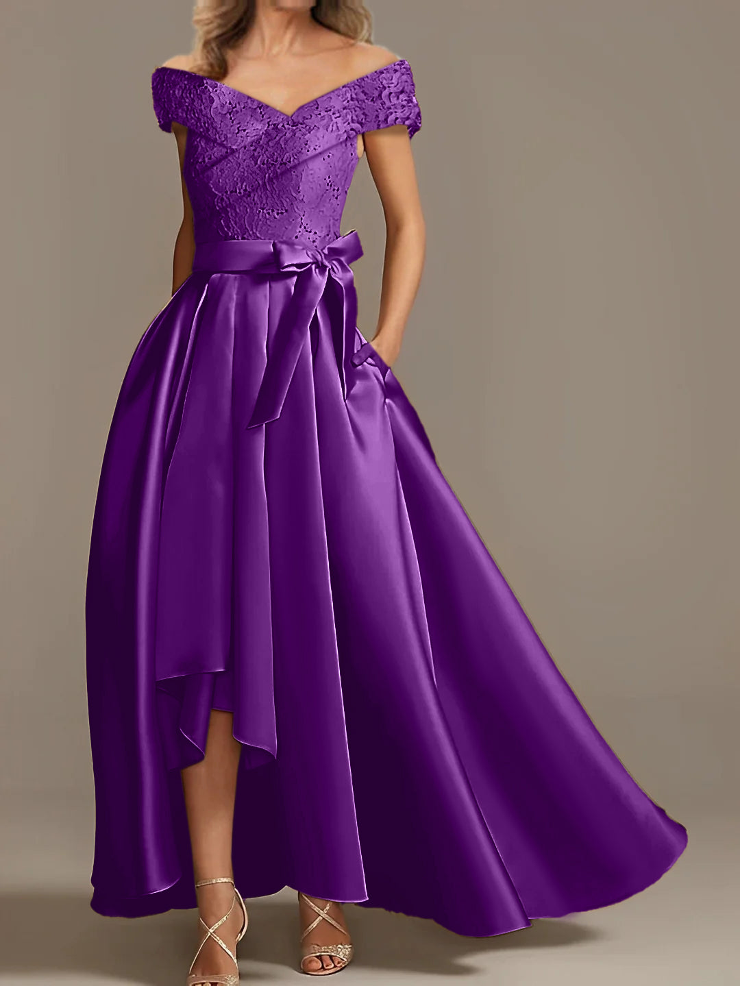 Off-the-Shoulder Asymmetrical A-Line Mother of the Bride Dresses with Ruffles