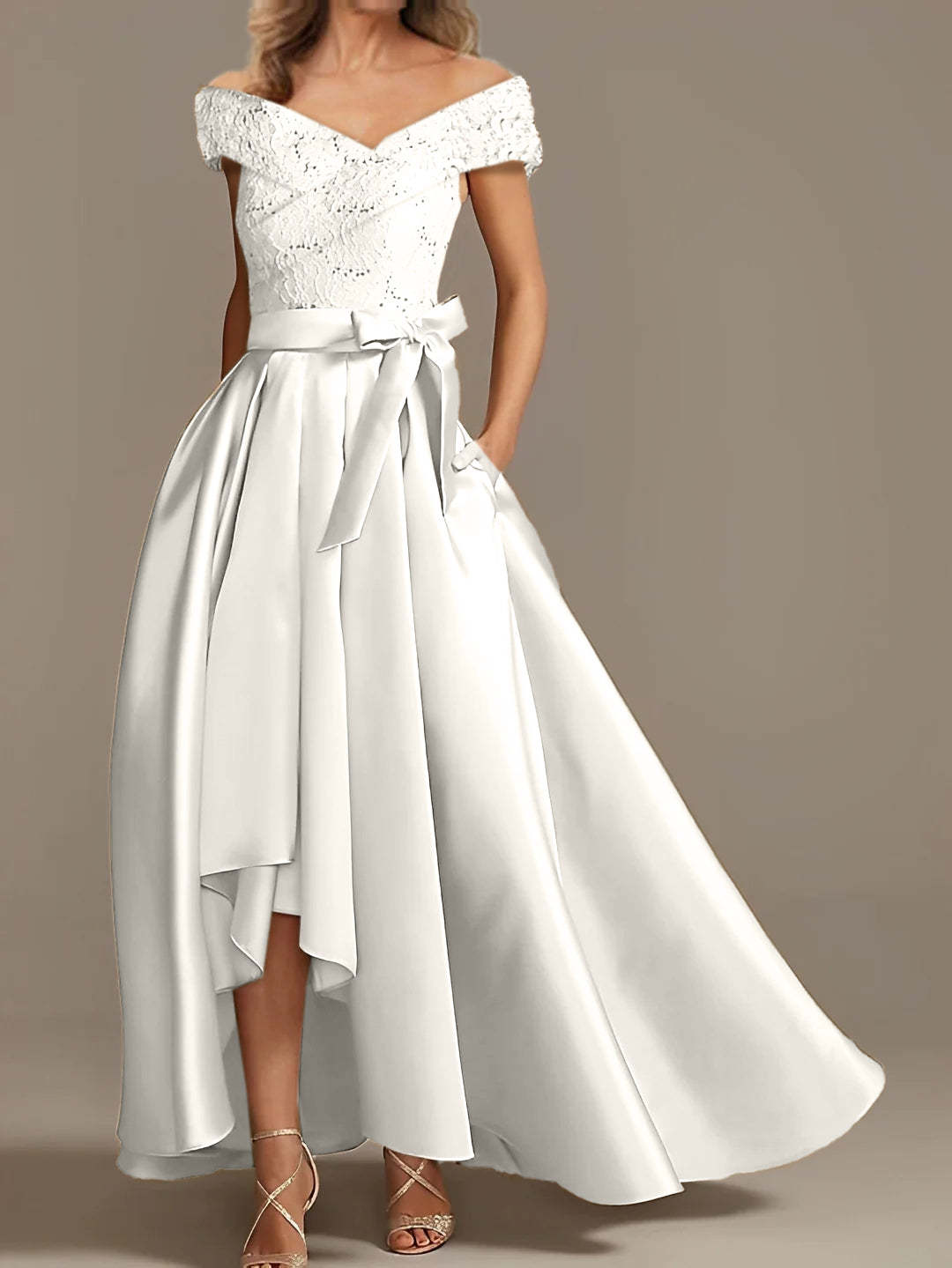 Off-the-Shoulder Asymmetrical A-Line Mother of the Bride Dresses with Ruffles
