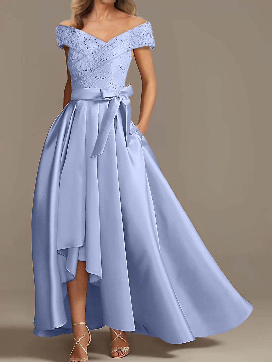 Off-the-Shoulder Asymmetrical A-Line Mother of the Bride Dresses with Ruffles
