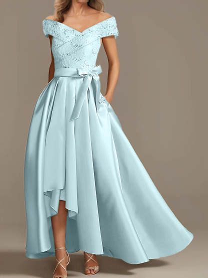 Off-the-Shoulder Asymmetrical A-Line Mother of the Bride Dresses with Ruffles
