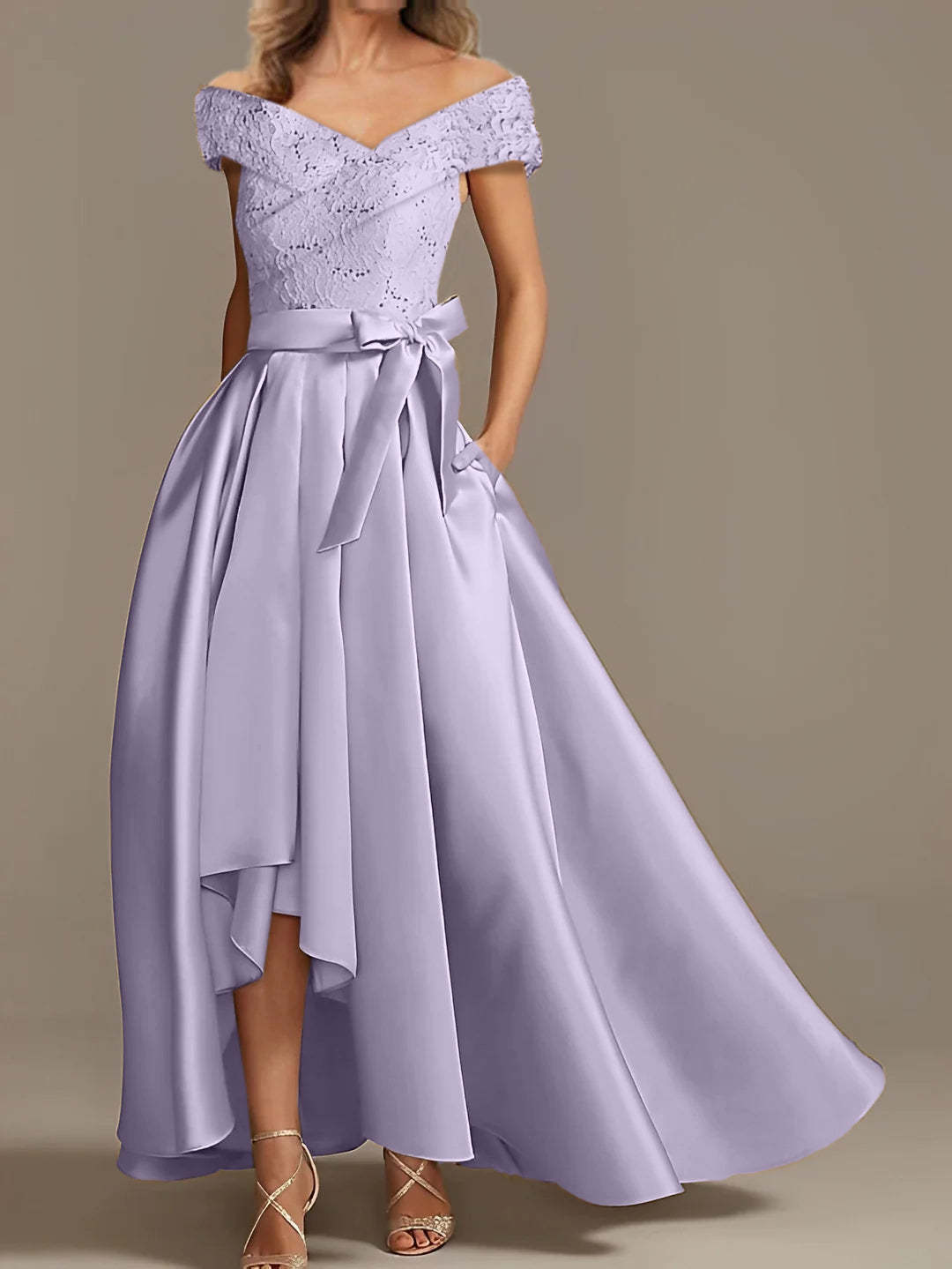 Off-the-Shoulder Asymmetrical A-Line Mother of the Bride Dresses with Ruffles