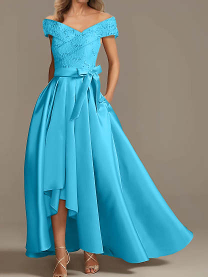 Off-the-Shoulder Asymmetrical A-Line Mother of the Bride Dresses with Ruffles