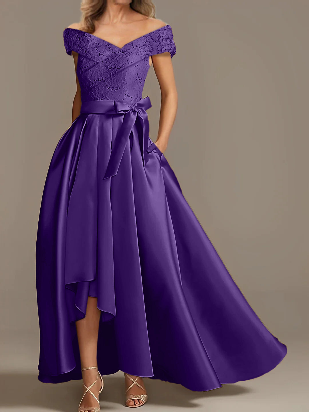 Off-the-Shoulder Asymmetrical A-Line Mother of the Bride Dresses with Ruffles