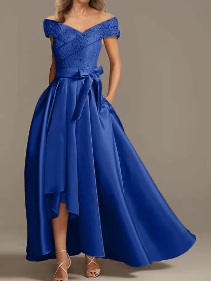 Off-the-Shoulder Asymmetrical A-Line Mother of the Bride Dresses with Ruffles