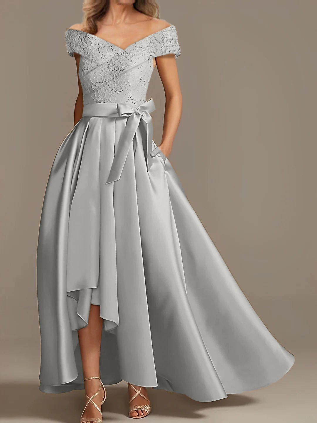 Off-the-Shoulder Asymmetrical A-Line Mother of the Bride Dresses with Ruffles