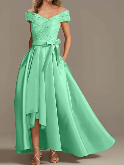 Off-the-Shoulder Asymmetrical A-Line Mother of the Bride Dresses with Ruffles