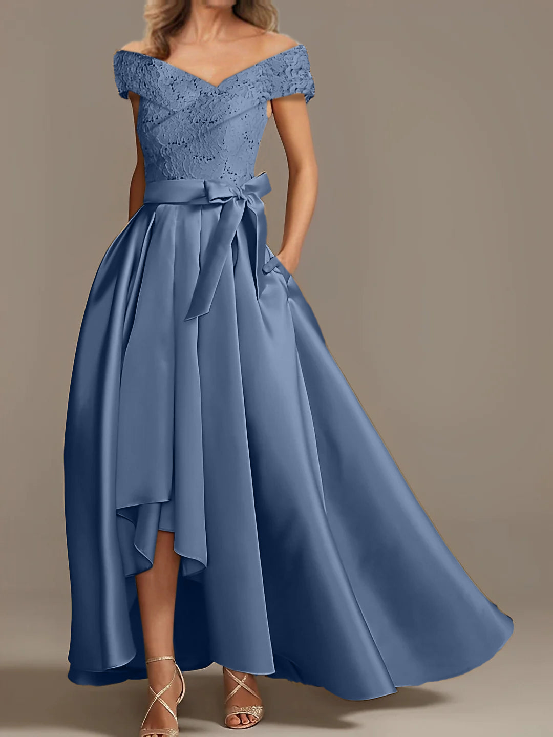 Off-the-Shoulder Asymmetrical A-Line Mother of the Bride Dresses with Ruffles