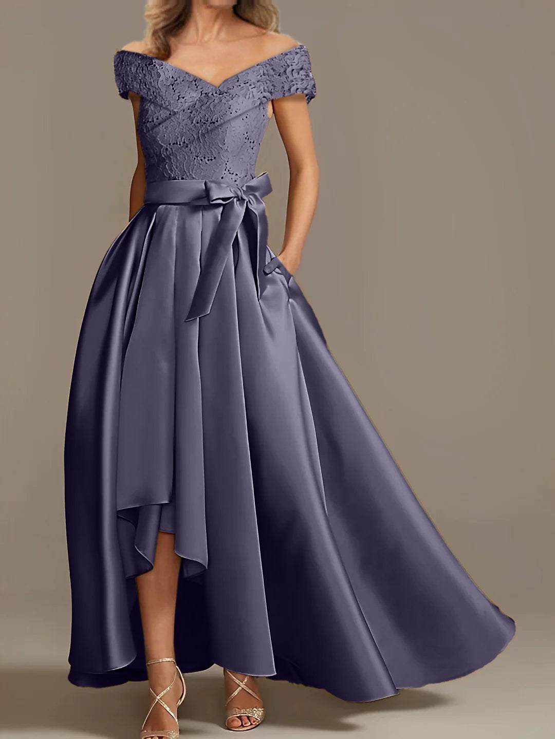 Off-the-Shoulder Asymmetrical A-Line Mother of the Bride Dresses with Ruffles