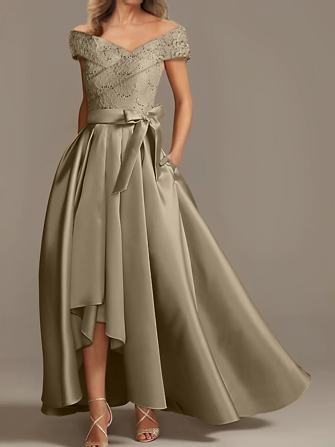 Off-the-Shoulder Asymmetrical A-Line Mother of the Bride Dresses with Ruffles