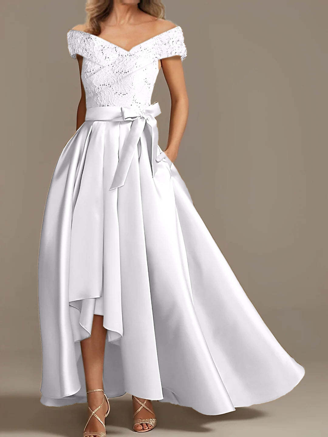 Off-the-Shoulder Asymmetrical A-Line Mother of the Bride Dresses with Ruffles