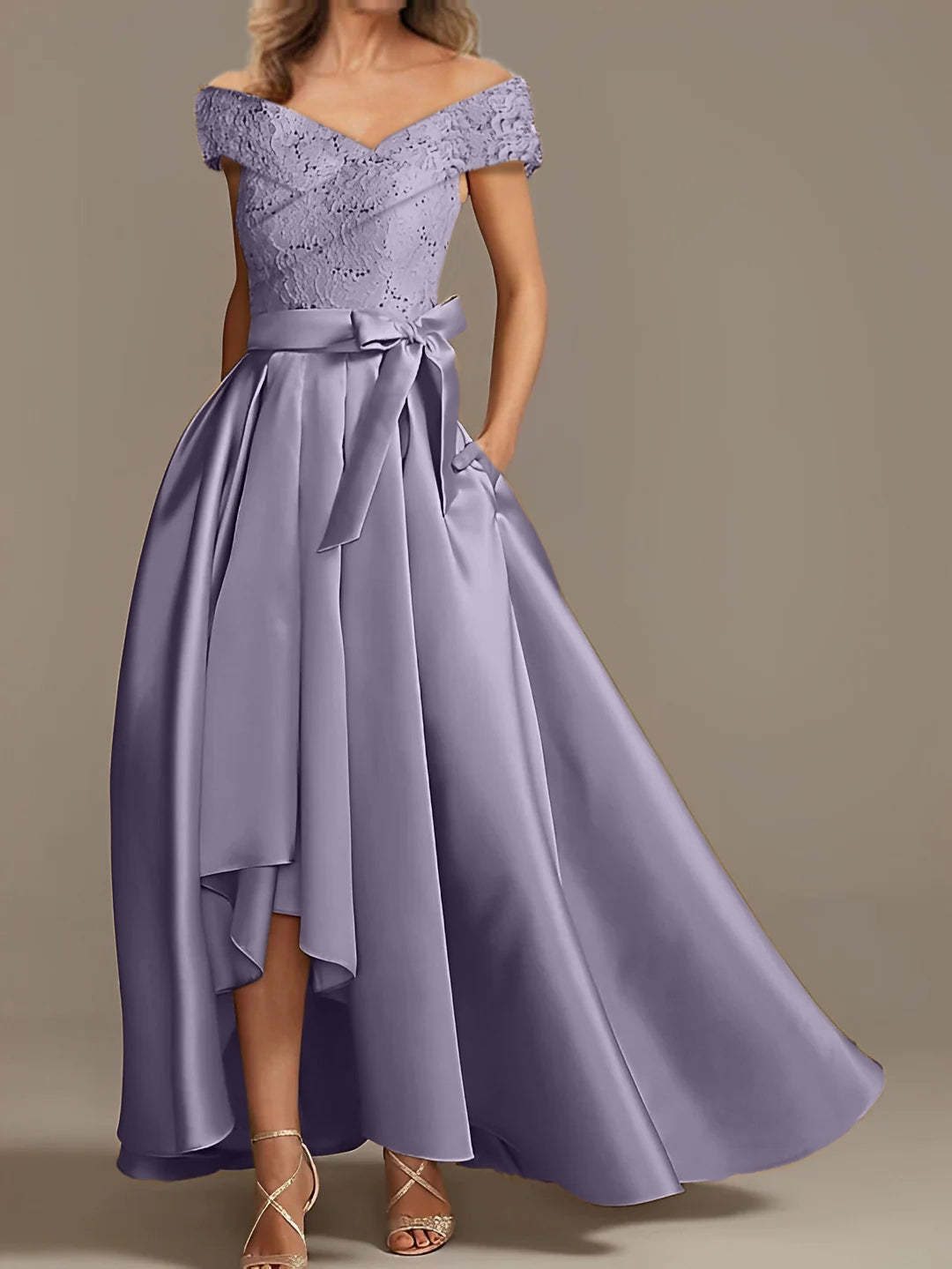 Off-the-Shoulder Asymmetrical A-Line Mother of the Bride Dresses with Ruffles