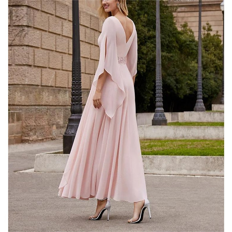 Princess A-Line Jewel Neck 3/4 Sleeve Sequined Ankle-Length Mother of the Bride Gown