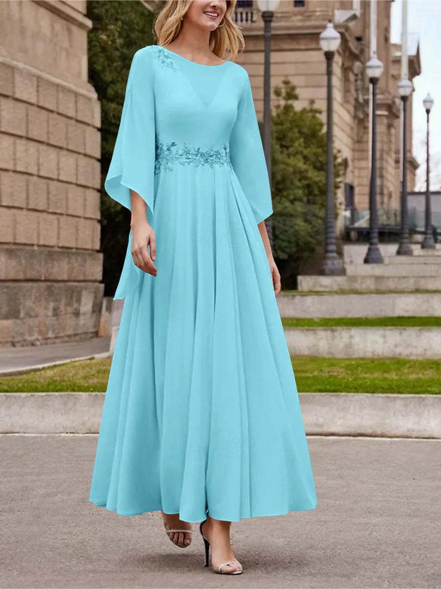 Princess A-Line Jewel Neck 3/4 Sleeve Sequined Ankle-Length Mother of the Bride Gown