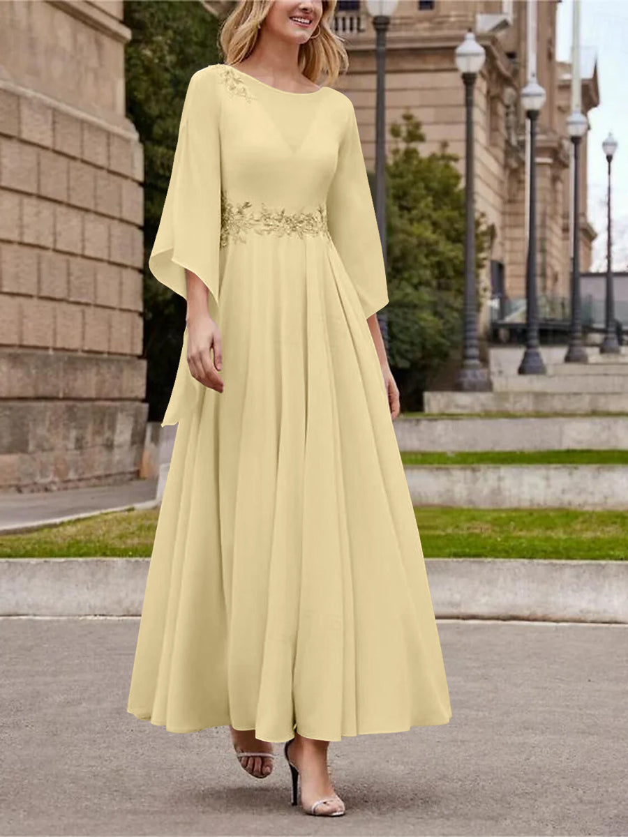 Princess A-Line Jewel Neck 3/4 Sleeve Sequined Ankle-Length Mother of the Bride Gown