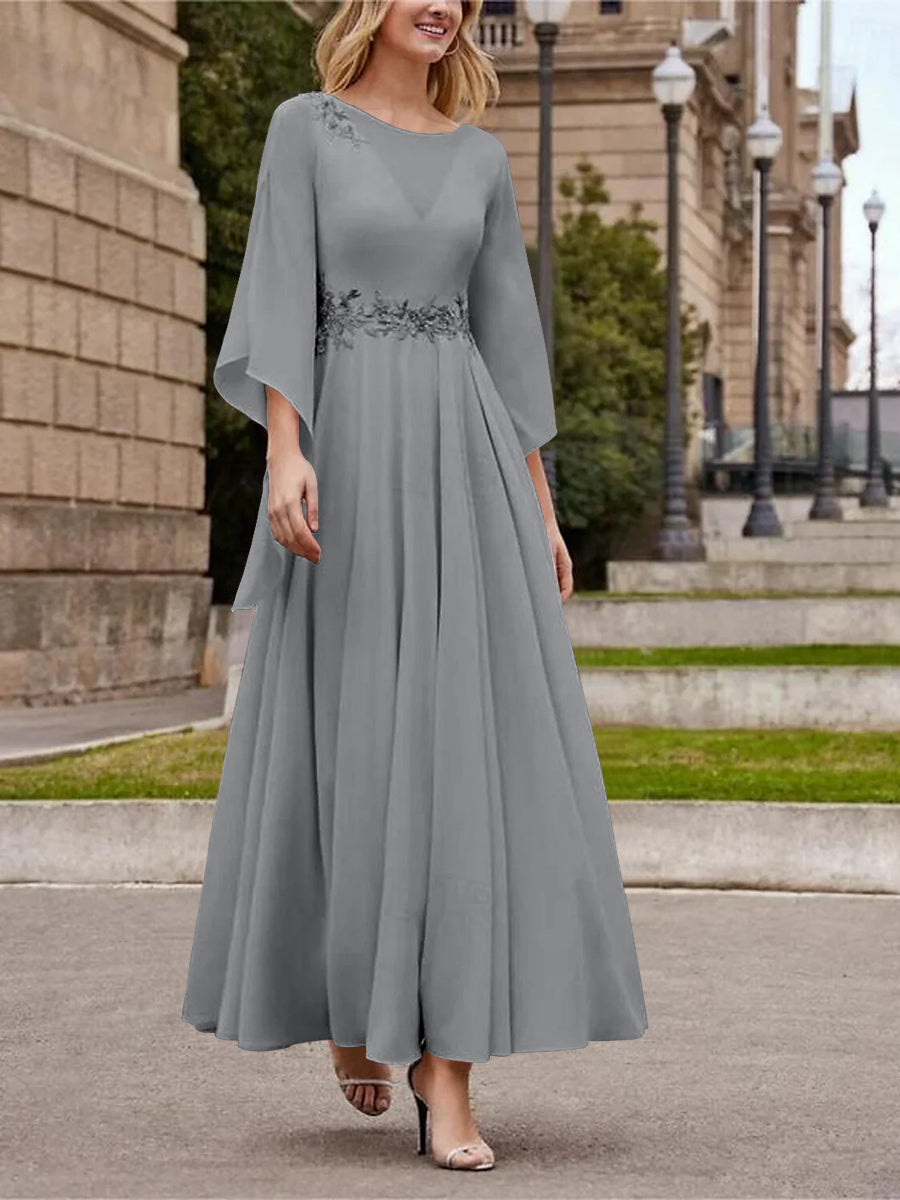 Princess A-Line Jewel Neck 3/4 Sleeve Sequined Ankle-Length Mother of the Bride Gown