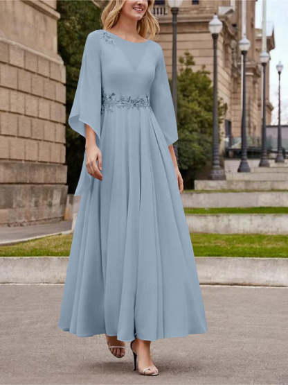 Princess A-Line Jewel Neck 3/4 Sleeve Sequined Ankle-Length Mother of the Bride Gown
