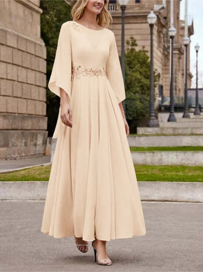 Princess A-Line Jewel Neck 3/4 Sleeve Sequined Ankle-Length Mother of the Bride Gown