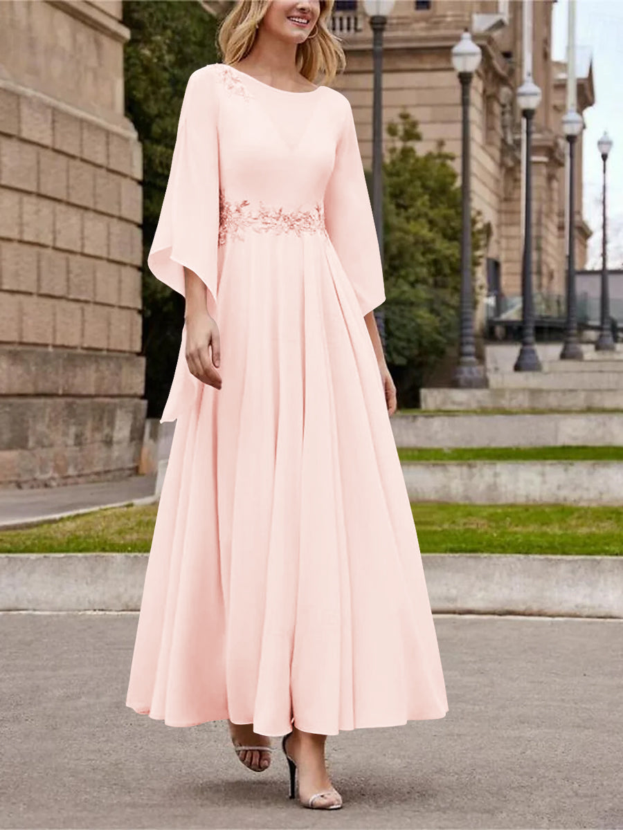 Princess A-Line Jewel Neck 3/4 Sleeve Sequined Ankle-Length Mother of the Bride Gown
