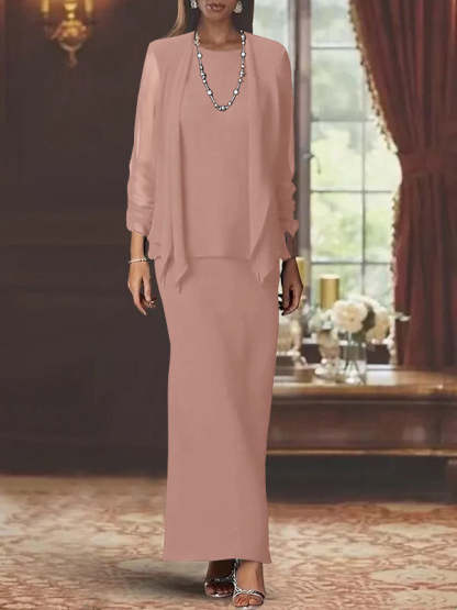 Floor-Length Scoop Neck Sheath Dress with Long Sleeves and Jacket for the Mother of the Bride