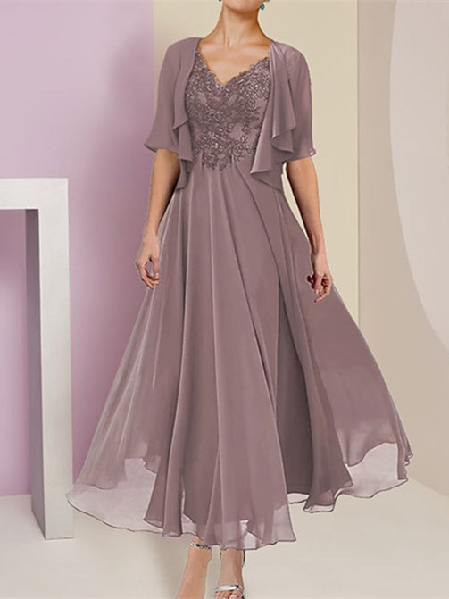 Short Sleeve A-Line Princess Jacket Dress for the Mother of the Bride