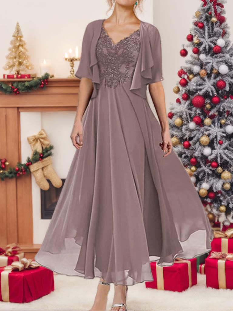 Short Sleeve A-Line Princess Jacket Dress for the Mother of the Bride