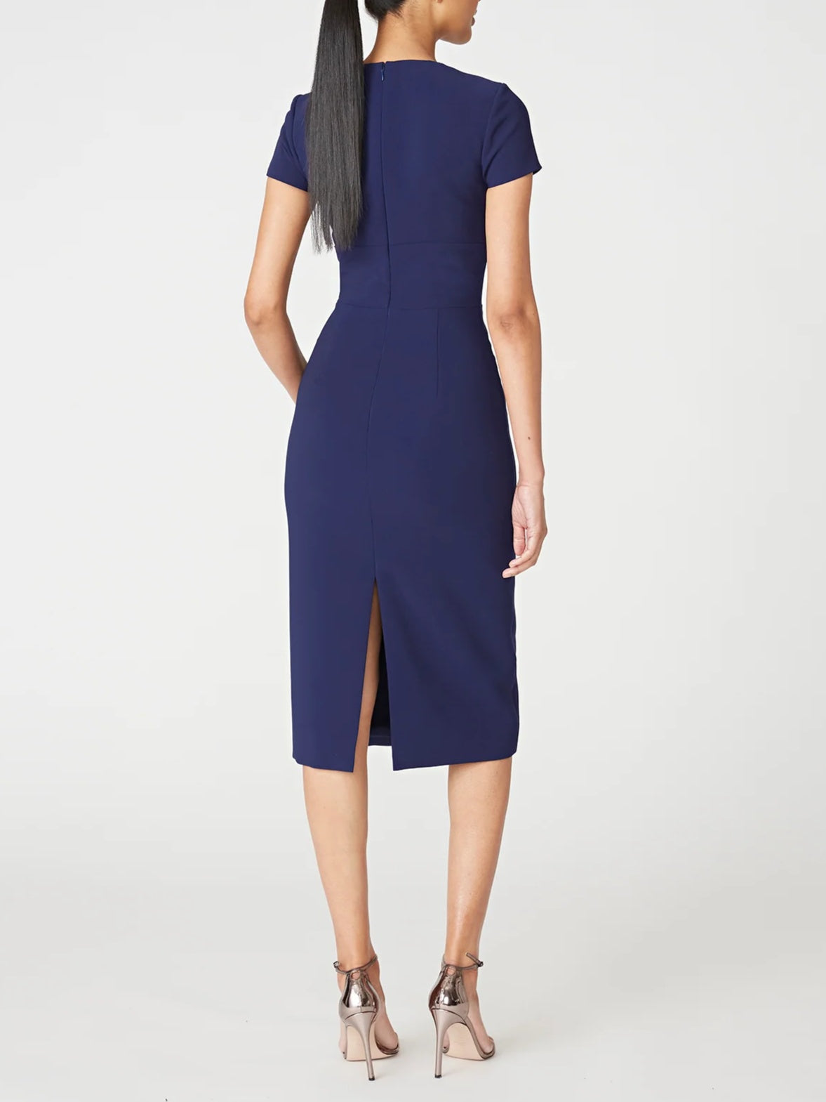 Off-the-Shoulder Short Sleeve Tea-Length Ruffled Sheath/Column Dress for the Mother of the Bride