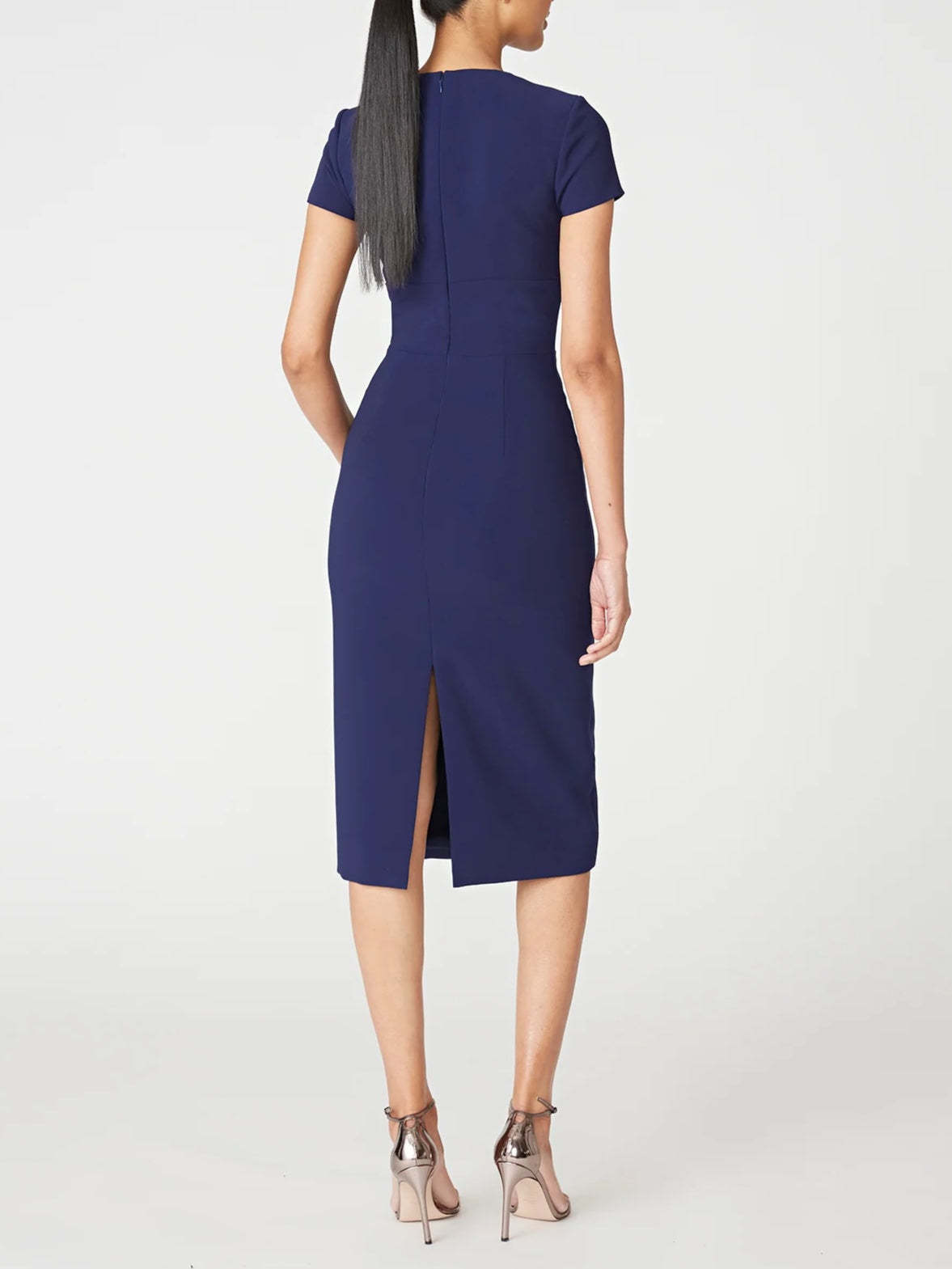 Off-the-Shoulder Short Sleeve Tea-Length Ruffled Sheath/Column Dress for the Mother of the Bride