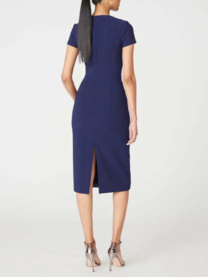 Off-the-Shoulder Short Sleeve Tea-Length Ruffled Sheath/Column Dress for the Mother of the Bride