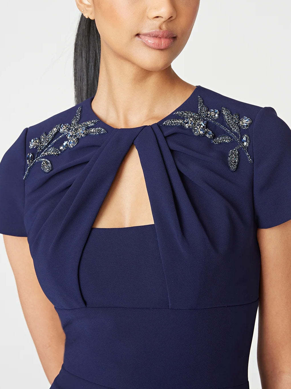 Off-the-Shoulder Short Sleeve Tea-Length Ruffled Sheath/Column Dress for the Mother of the Bride